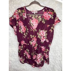 Speed Limit Women’s Burgundy Floral Print Blouse Size 2X